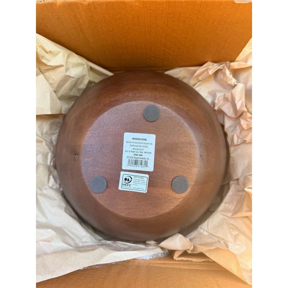 Hearth & Hand Magnolia Large Carved Edge Wood Bowl Dark Brown New